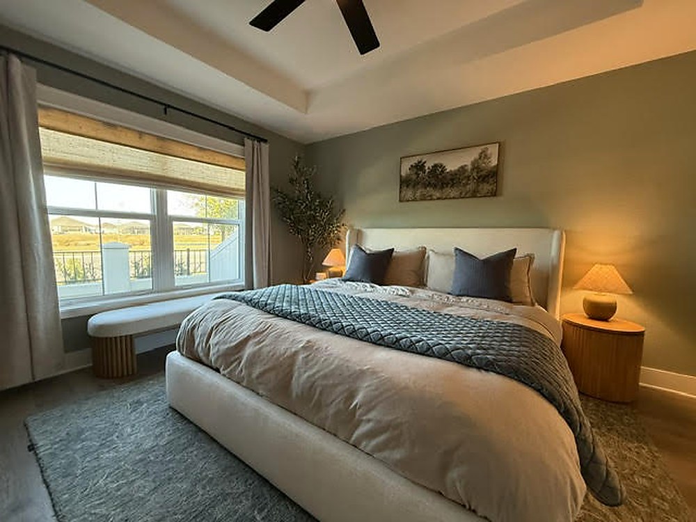 Warm vaulted great room with custom fireplace