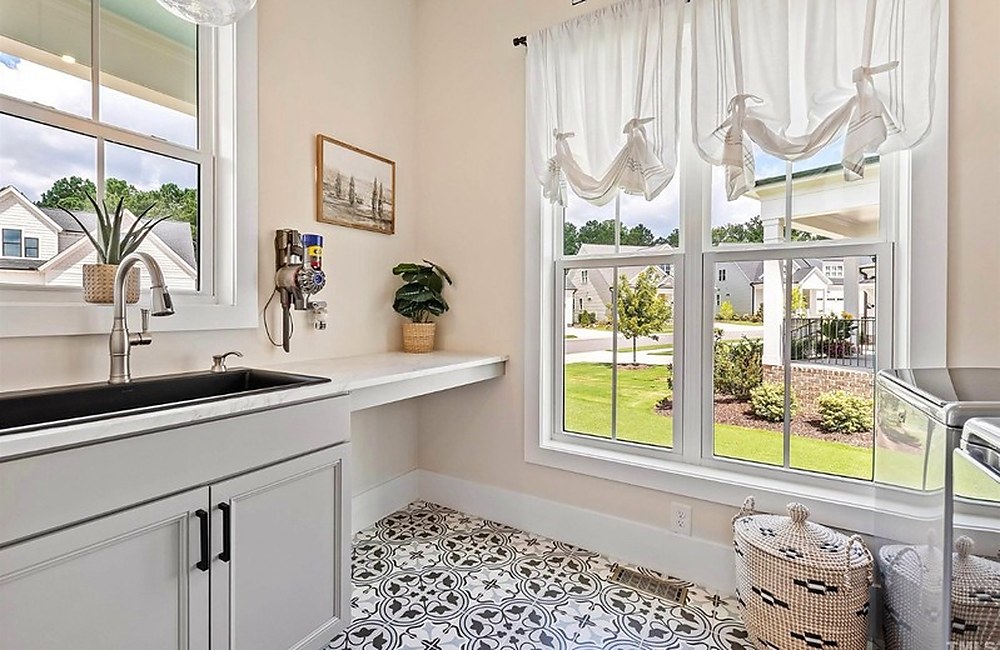 Great room with vaulted beamed ceiling